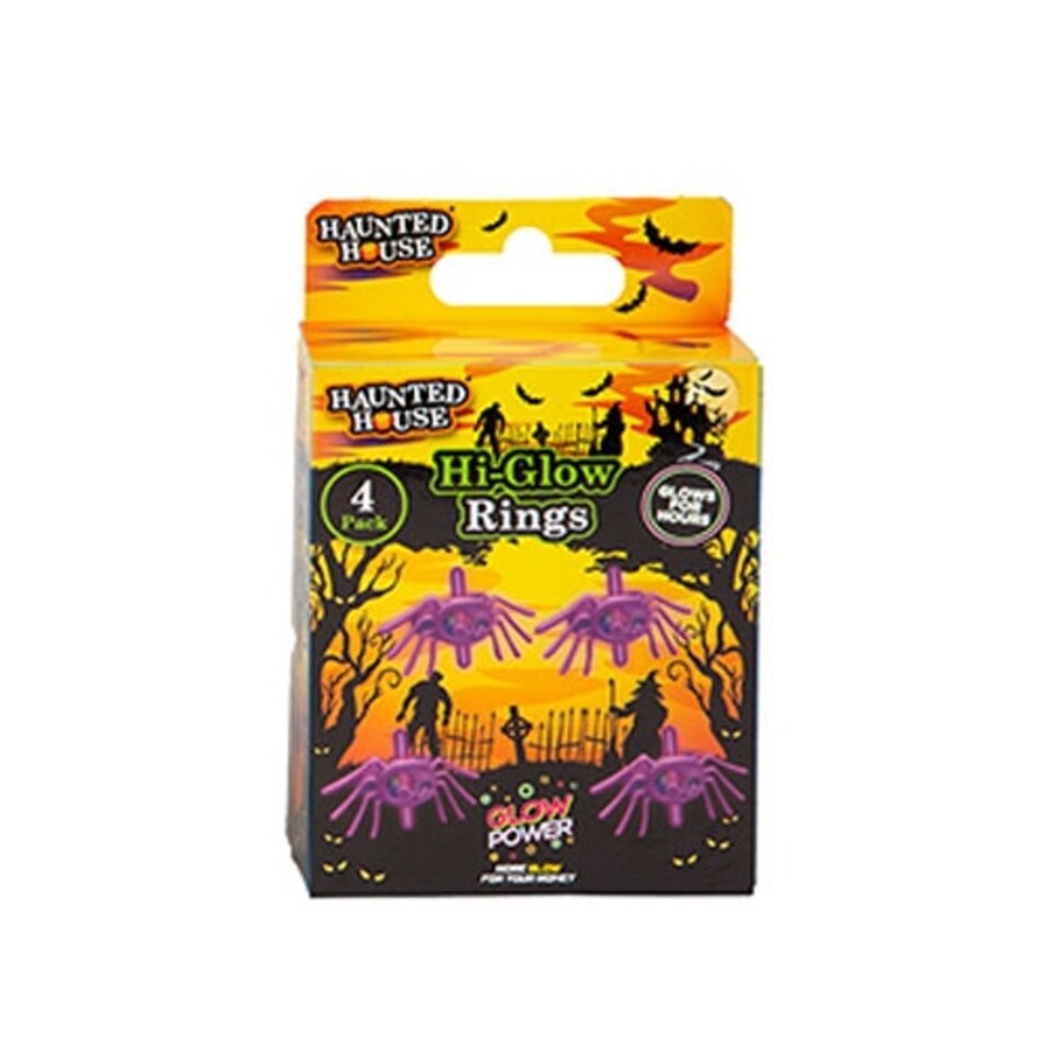 Purple Spider Hi-Glow Halloween Rings - Pack of 4