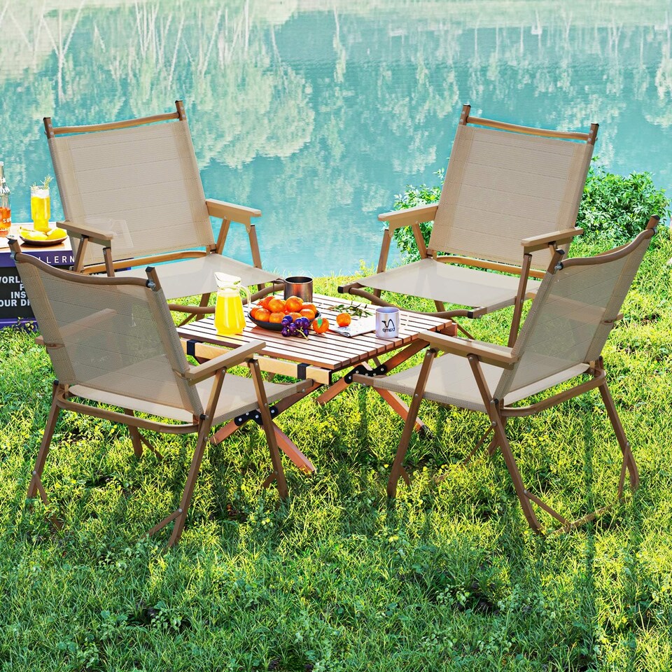 image 1 of COSTWAY Set of 2 Folding Camp Chairs Lightweight Beach Chairs | Multi