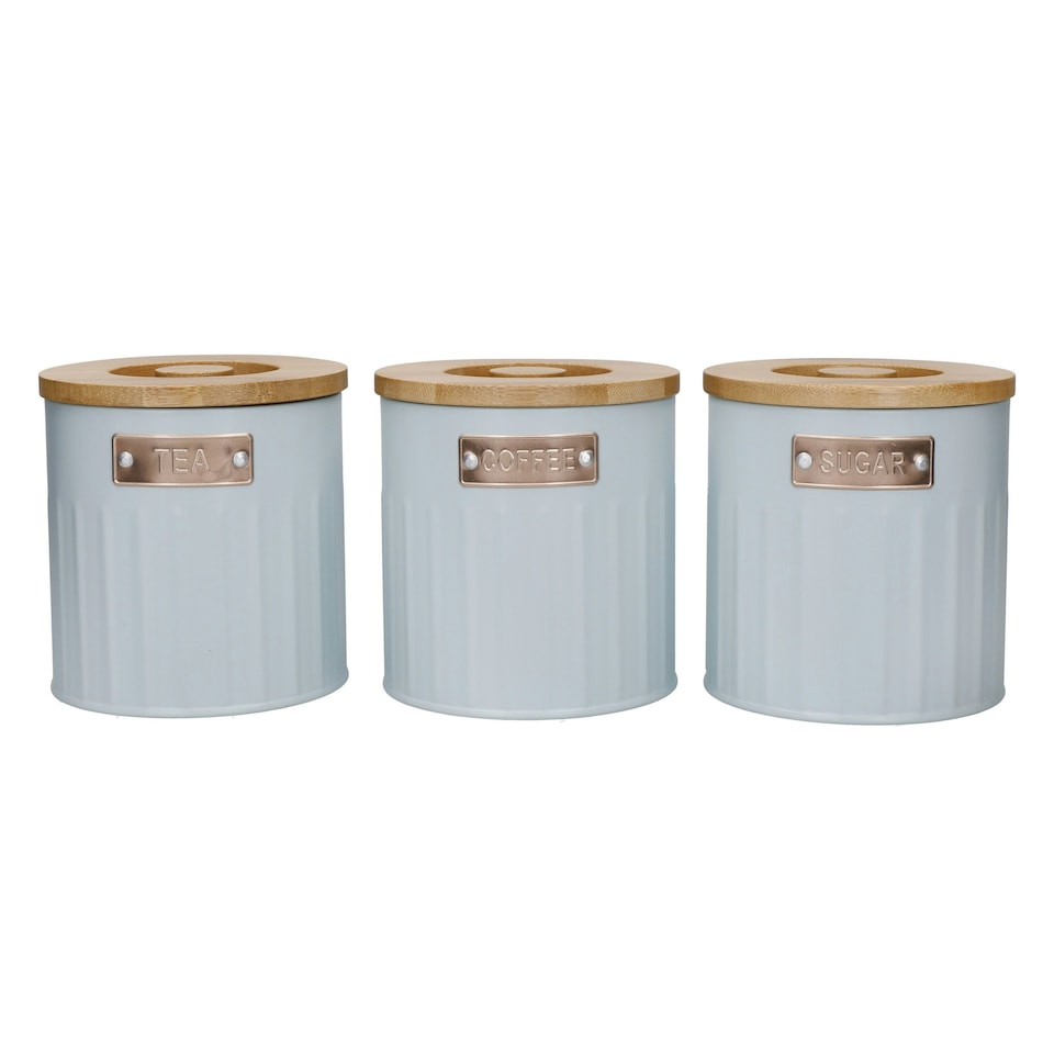 image 1 of KitchenCraft Airtight Tea Coffee Sugar Canister Set Blue