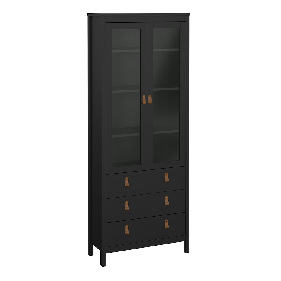 image 1 of Barcelona China Cabinet 2 Glass Doors with 3 Drawers in Matt Black