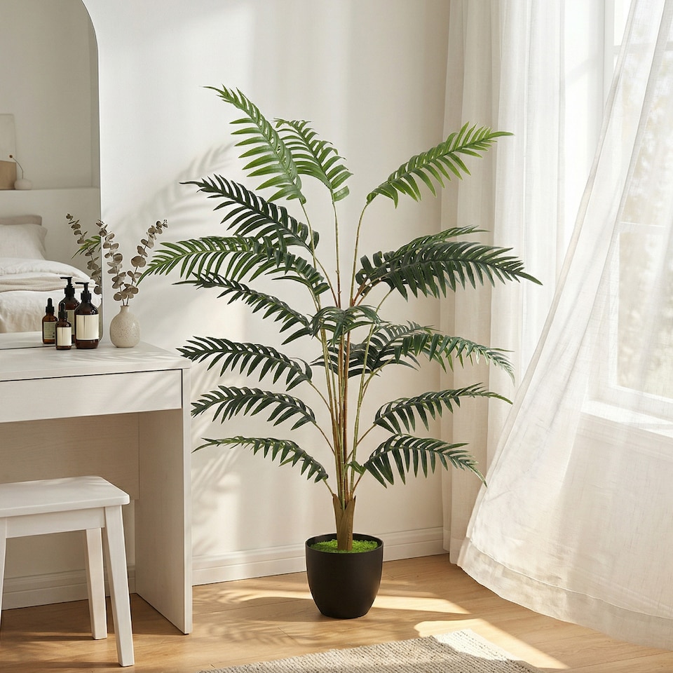 image 1 of HOMCOM 120cm Tall Artificial Fern Topiary Tree in Cement Pot, Green