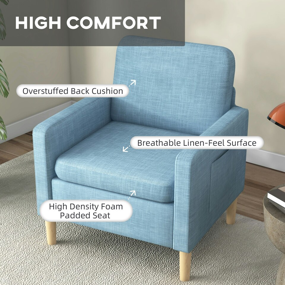 image 1 of HOMCOM Modern Armchair Upholstered Accent Chair for Bedroom Home Office Blue