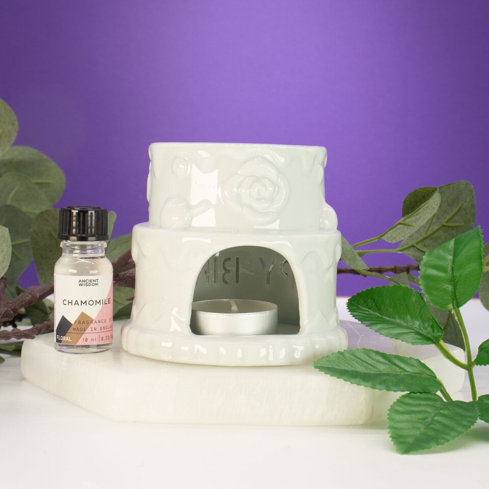 image 1 of Serenityy Ceramic Cake Oil Burner, "Happy Birthday", White