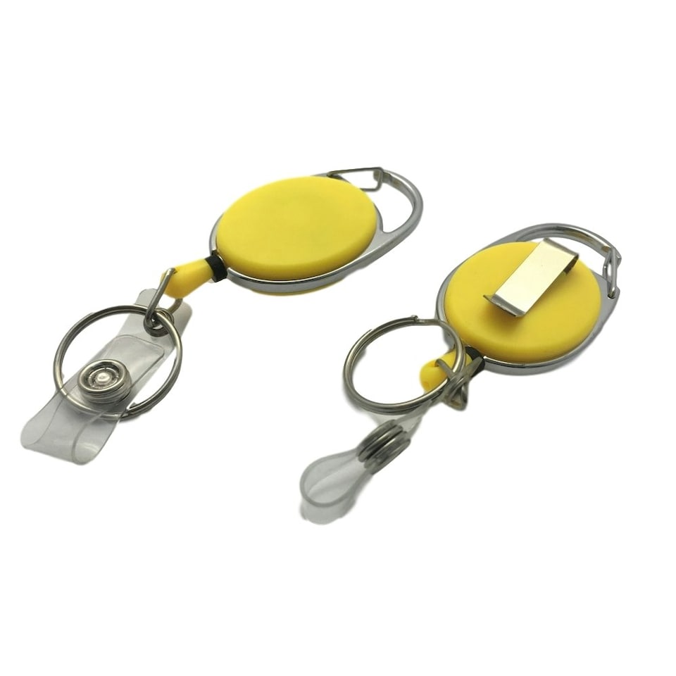 image 1 of Yellow Solid Key Reel with Keyring & ID Card Badge Holder