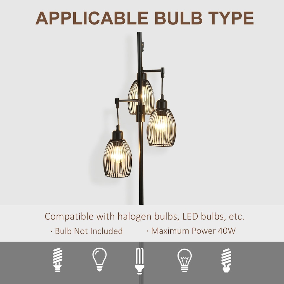 image 1 of HOMCOM Industrial 3-Light Floor Lamp Dimmable Standing Lamp for Living Room