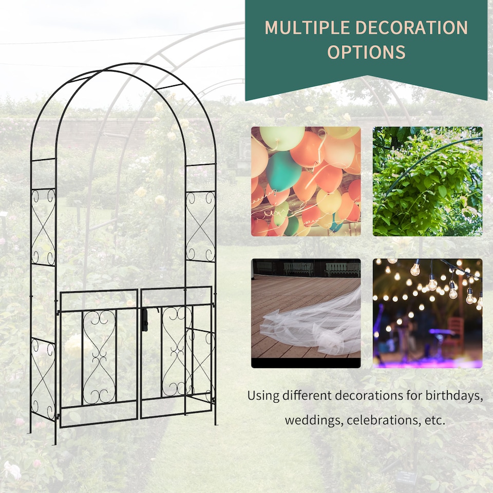 image 1 of Outsunny Metal Garden Arch with Double Gate, Garden Arbor Climbing Plants