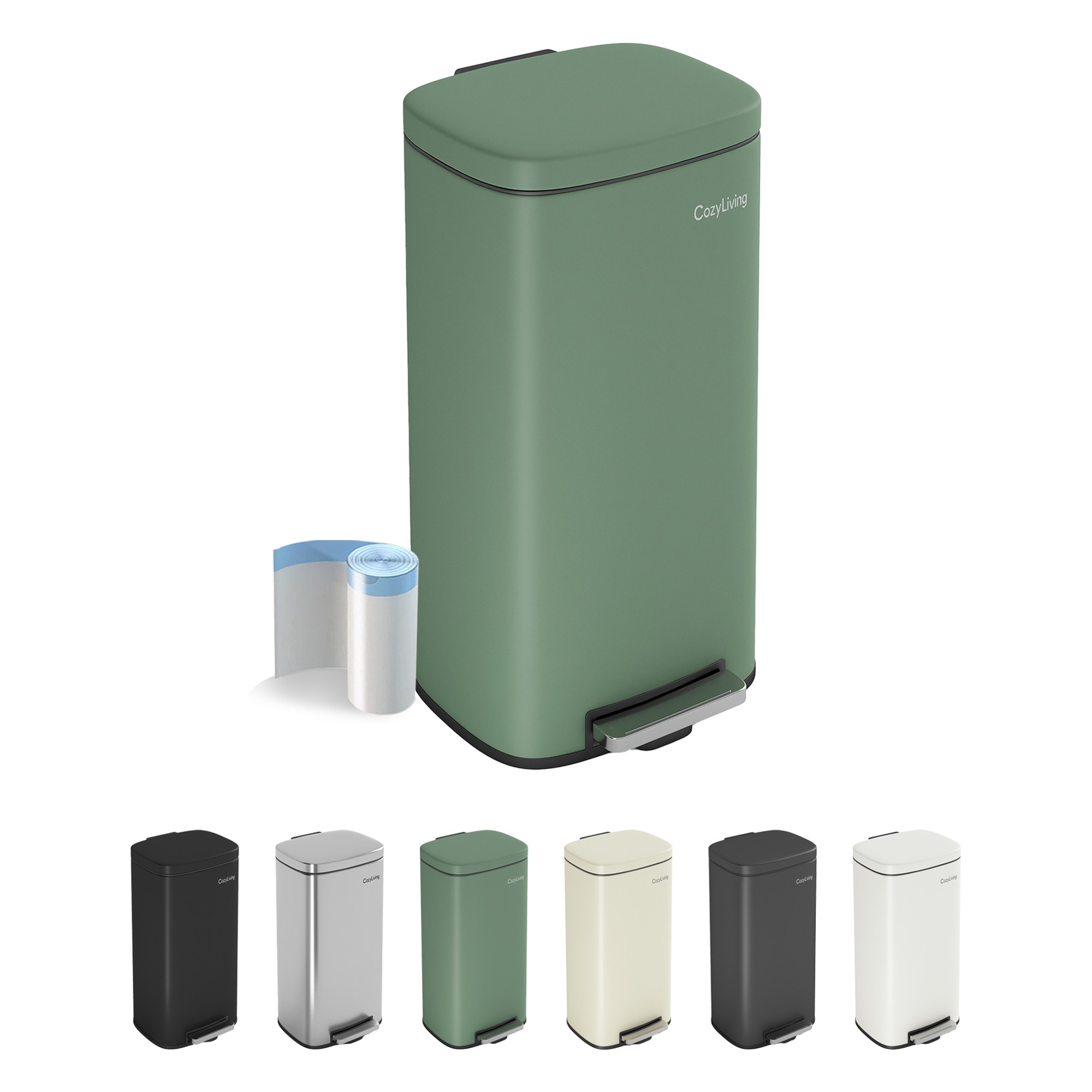 MCC Direct 50L Pedal Bin Kitchen & Bathroom Household Rubbish Office Waste Bin in Green