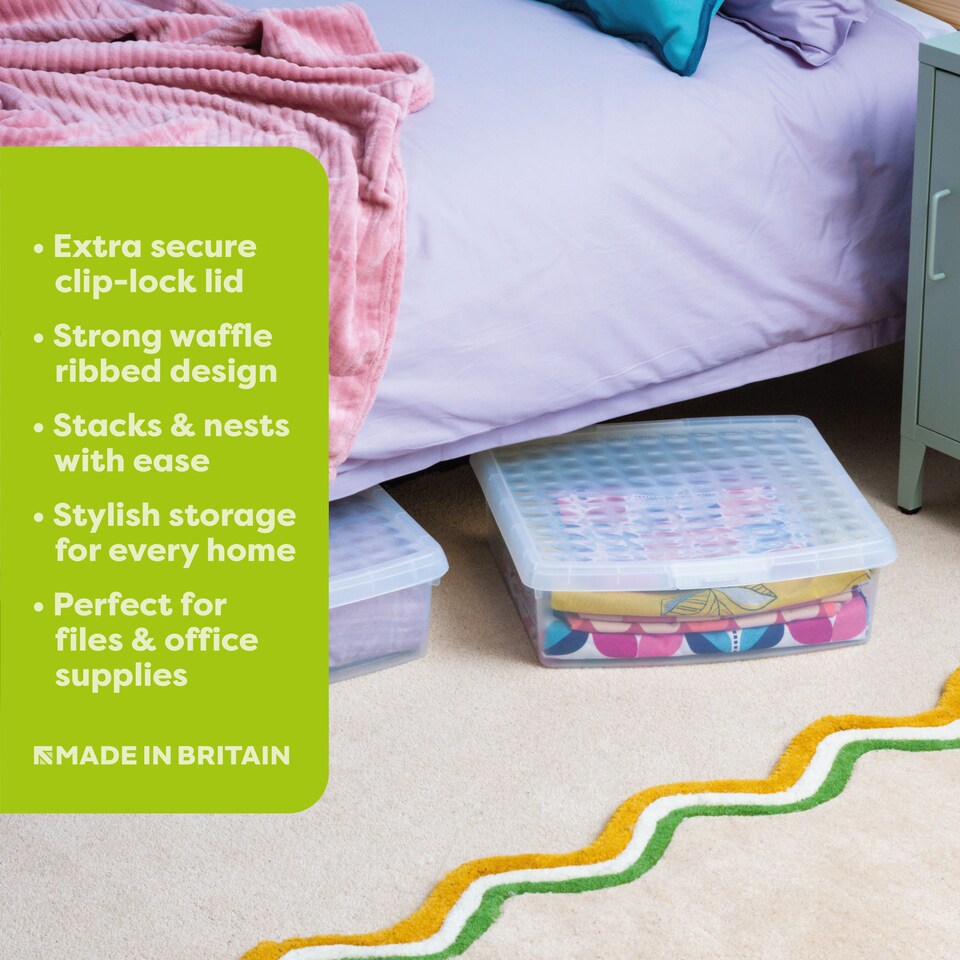 image 1 of Wham Clip 5x 13.2L Square Plastic Storage Boxes with Clip Lock Lids. Ideal for Home, Office, Toys & More - Clear/Clear | Clear | 5