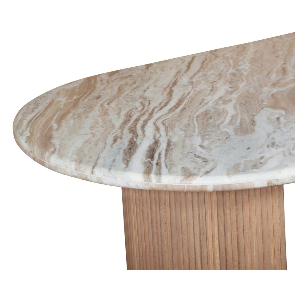 image 1 of Bundi Natural Marble & Wood Pedestal 6-8 Seater Dining Table Brown