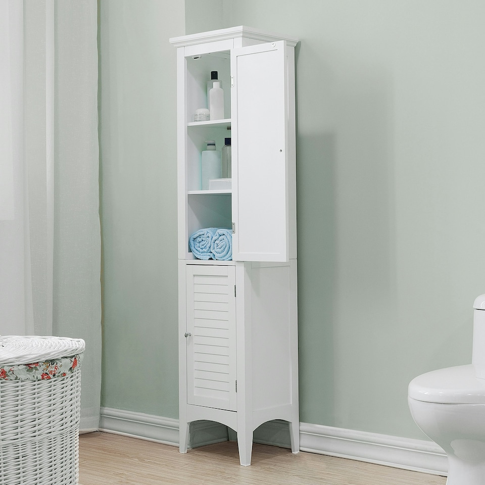 image 1 of Teamson Home Tall Slim Free Standing Linen Storage Cabinet with 5 Tier Shelves