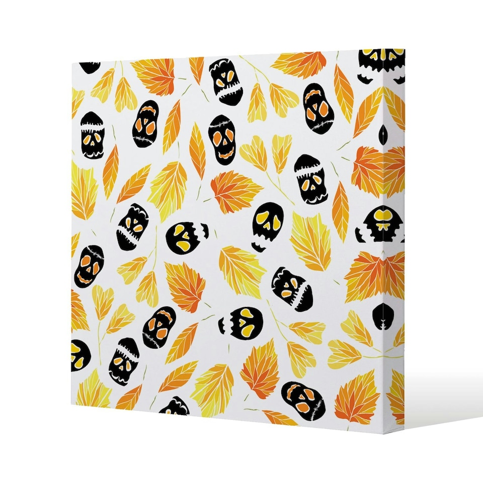 image 1 of Autumn Leaves & Halloween Skulls (Canvas Print) 90 x 90 x 4cm