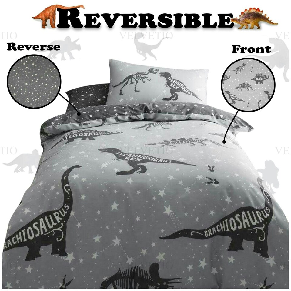 image 1 of VELVETIO Space T-Rex Duvet Cover Set Reversible Soft Polycotton Kids Beddings