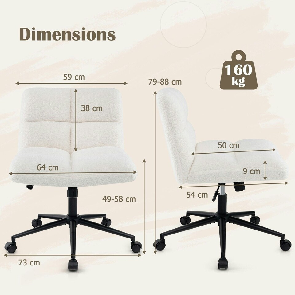 image 1 of COSTWAY Modern Office Chair Upholstered Criss Cross Chair Beige White