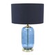 image 3 of ValueLights Leigh Navy Blue Fabric Drum Shade with Navy Blue Glass and Gold Trim Table Lamp with Bulb