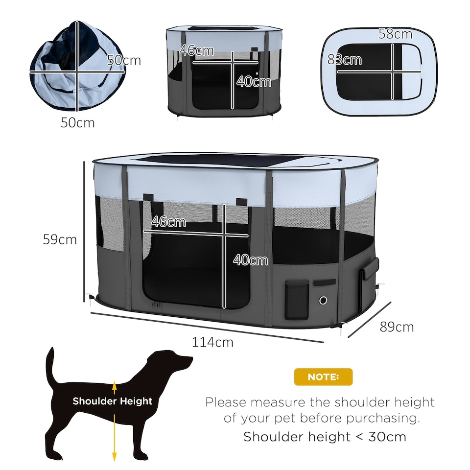 image 1 of PawHut Portable Dog Pen for Puppies, Rabbits, Kittens, Guinea Pigs - Grey