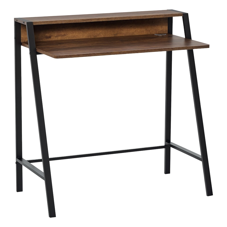image 1 of HOMCOM 2-Tier Storage Computer Workstation Metal Frame Rustic Brown 100cm