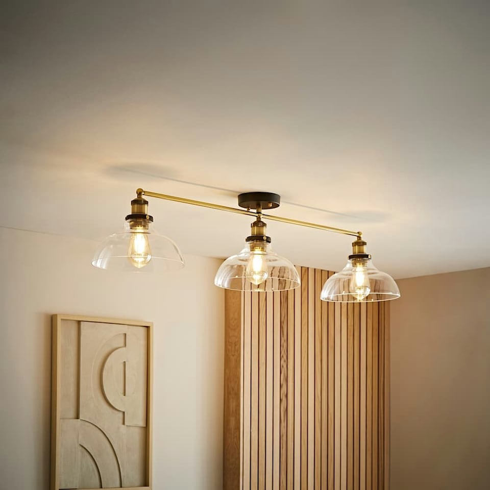 image 1 of ValueLights Wallace Industrial 3 Way Black Ceiling Bar Light | Gold