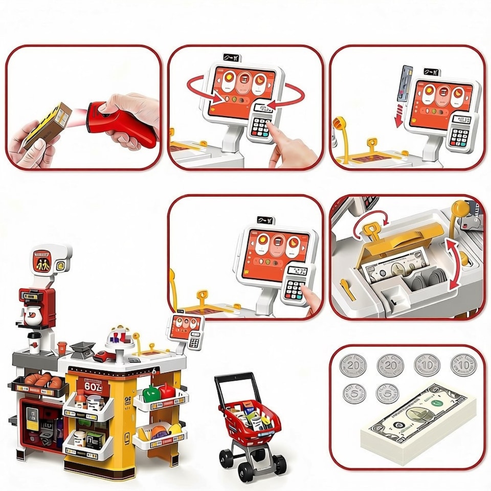 image 1 of 65 PCS Grocery Store Playset Pretend Supermarket Playset