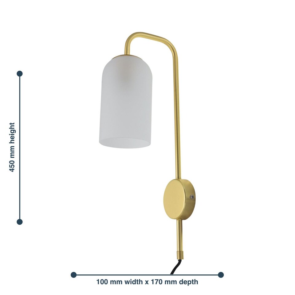 image 1 of Set of 2 Victoria - Satin Brass Plug in Wall Lights Frost Glass Shades | Gold | White | 2