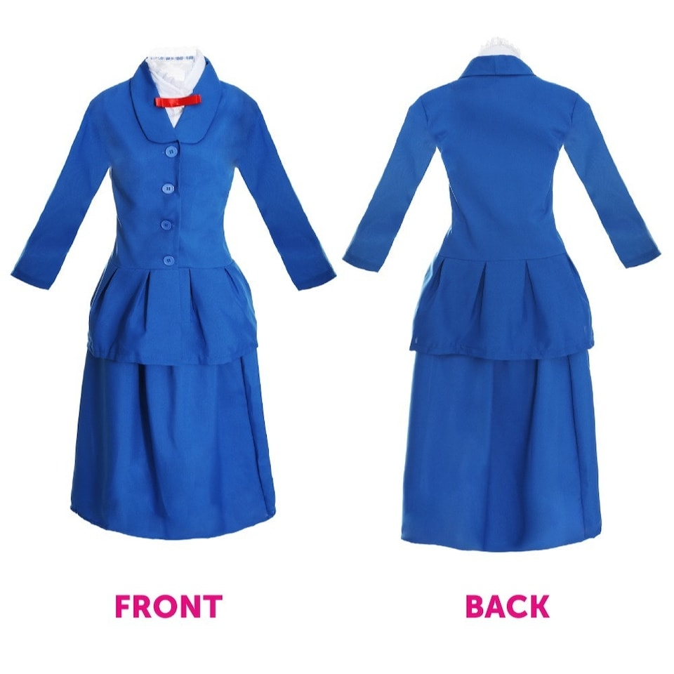 image 1 of Magical Nanny Costume - with 55cm Hat, Gloves & Floral Bag Blue | L