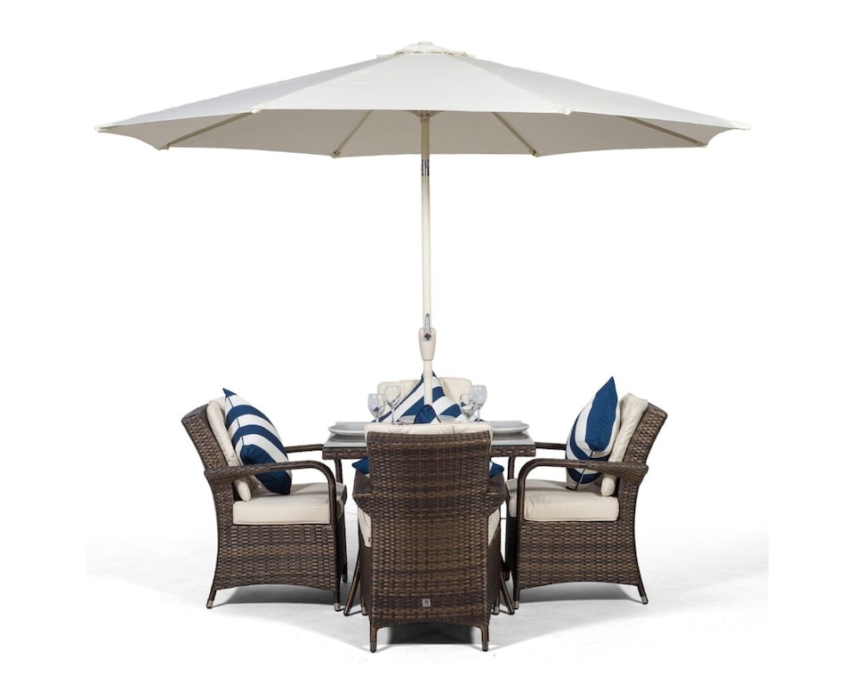 image 1 of Arizona Square 4 Seater Patio Dining Set with Ice Bucket Drinks Cooler | Brown | Brown