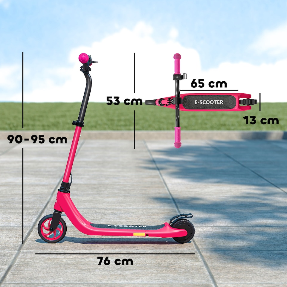 image 1 of HOMCOM Kids Electric Scooter, Electric Scooters for Kids Ages 6-10, 8 KM H 6 KM Lightweight E-Scooter, Adjustable Height, Rear Brake | Pink | Pink | 76cm x 53cm x 95cm