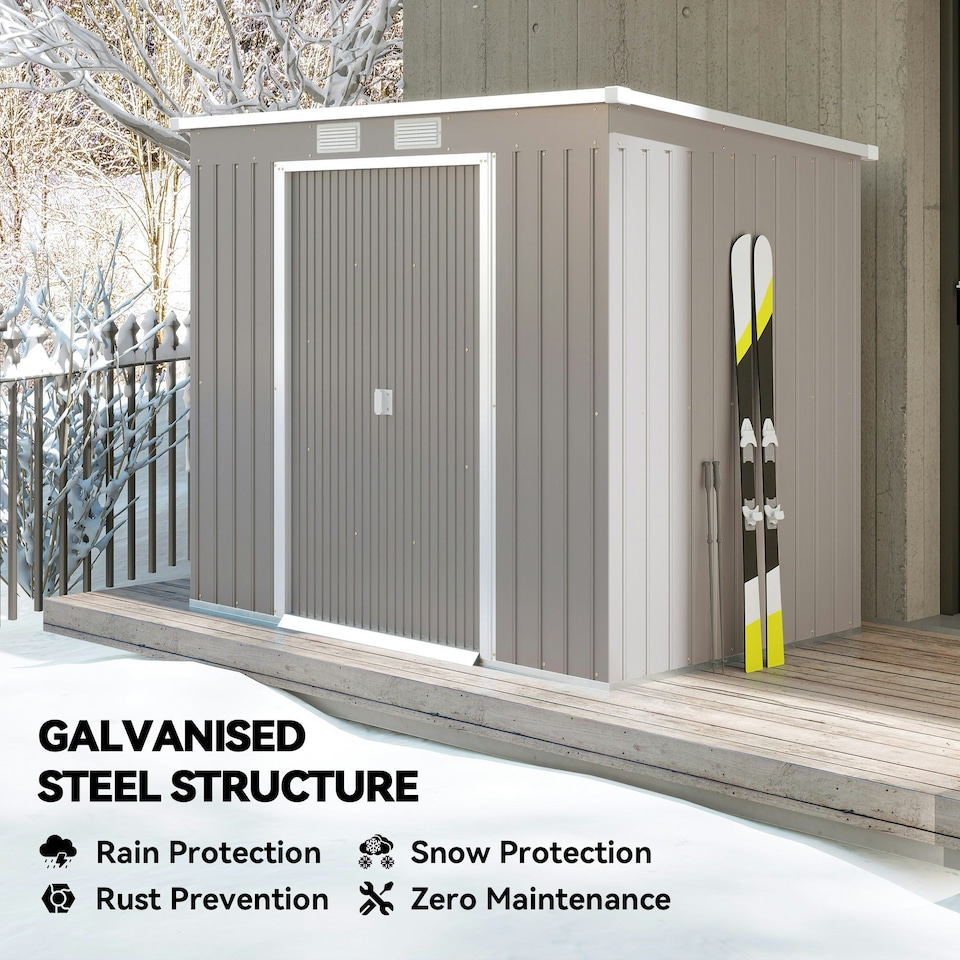image 1 of Outsunny 7 x 4ft Metal Garden Storage Shed w/ Double Door Grey
