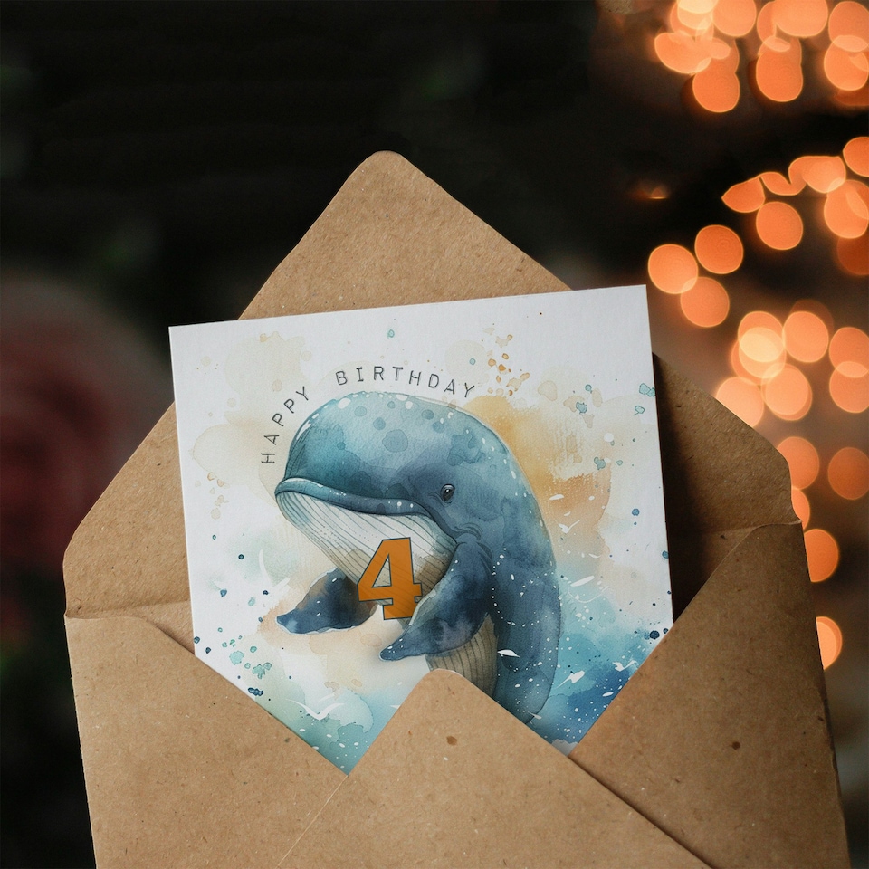 image 1 of Wave Jump Whale Kids Age 4 Year old Child Kids 4th Birthday Card