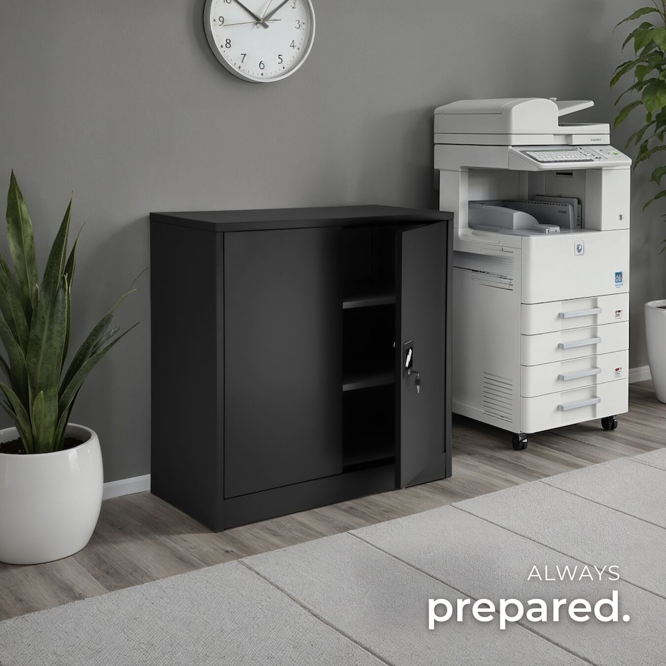 image 1 of Filing Cabinet - 3 shelves, height-adjustable, lockable, 90 x 40 x 90 cm | Black | black | 90 x 40 x 90 cm | 1