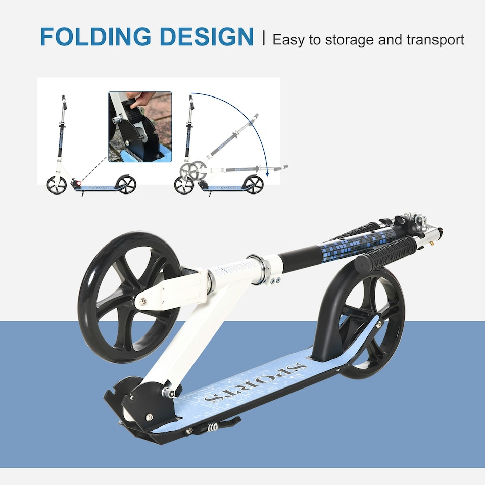 image 1 of HOMCOM Kick Scooter Commuter Adjustable Height Wheels Foldable Aluminium White