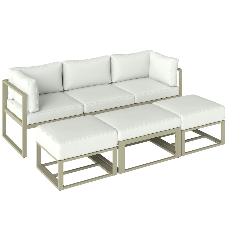 image 1 of Outsunny 6 PC Garden Daybed, Sectional Sofa Set with Coffee Table, Footstool | Cream | Cream White | Five Plus Seater