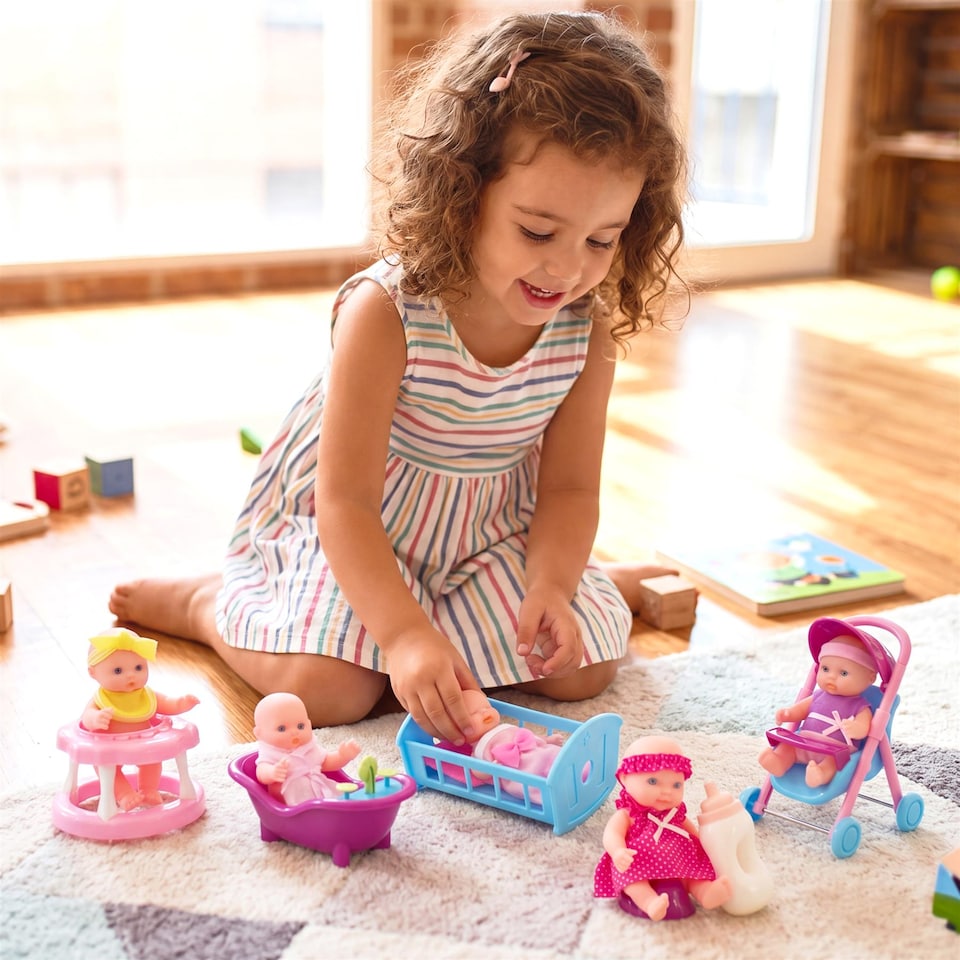 image 1 of BiBi Doll 8-Piece Mini 5" Baby Dolls Playset Toys with Accessories