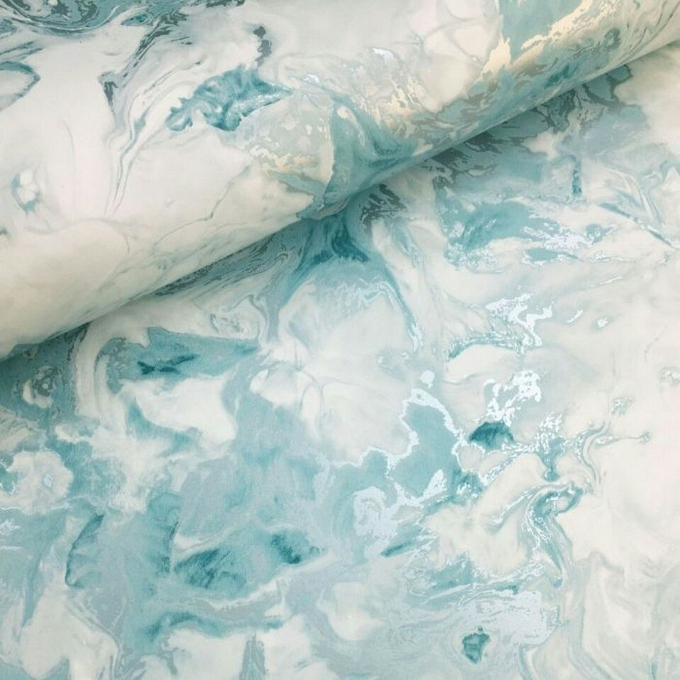 image 1 of Muriva Elixir Marble Wallpaper - Teal/Silver - 10m x 53cm Green