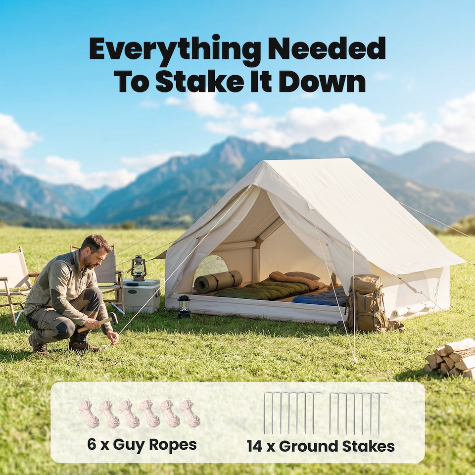 image 1 of Outsunny Inflatable Tent Waterproof for 2-4 Person | Cream | Beige | 300 x 210 x 190 cm