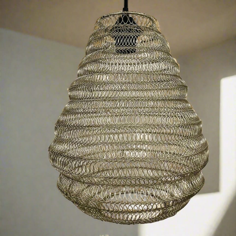 image 1 of CGC Casablanca Medium Silver Moroccan Mesh Metal Ceiling Pendant Light | Silver | Silver | Height: 34 cm Width: 30 cm Ceiling Rose Height: 150 cm