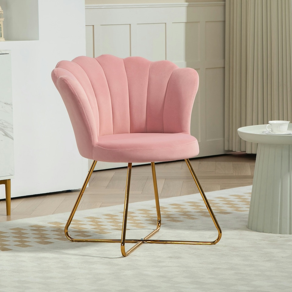 image 1 of HOMCOM Accent Chair, Velvet Armchair with Lotus Backrest, Steel Legs, Pink
