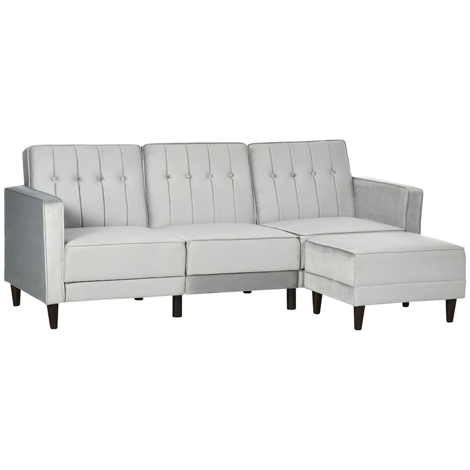 image 1 of HOMCOM Upholstered Sofa Bed Reversible Sectional Sofa Set Velvet-Touch Sleeper