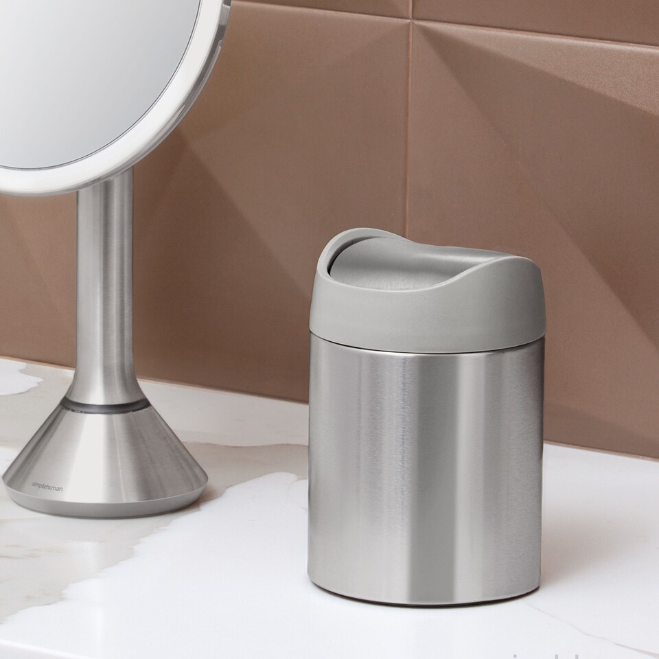 image 1 of Simplehuman 1.5L Mini Bin, Brushed Stainless Steel