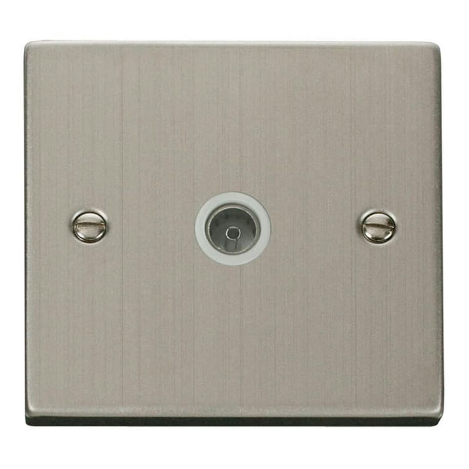 SE HOME Stainless Steel 1 Gang Single Coaxial TV Socket White | Stainless Steel