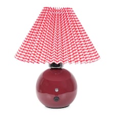 ValueLights Burgundy Gingham Touch Button Rechargeable Table Lamp | Red