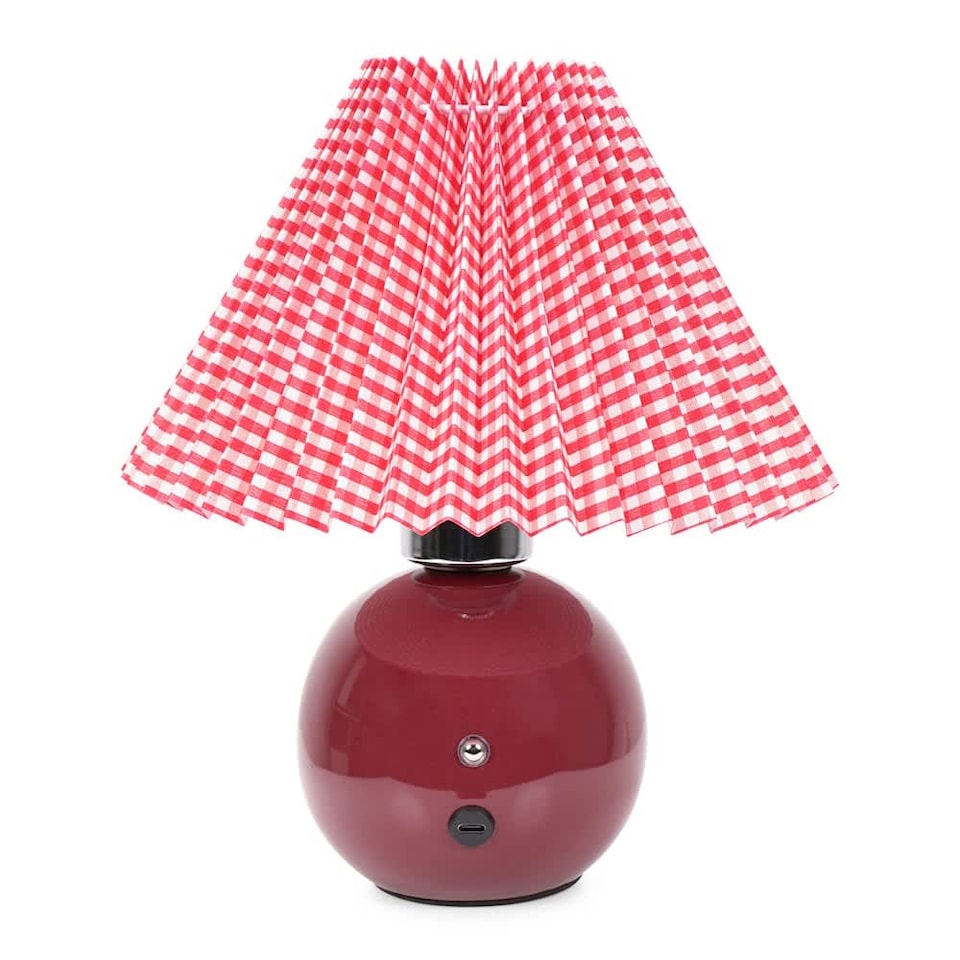 image 1 of ValueLights Burgundy Gingham Touch Button Rechargeable Table Lamp | Red