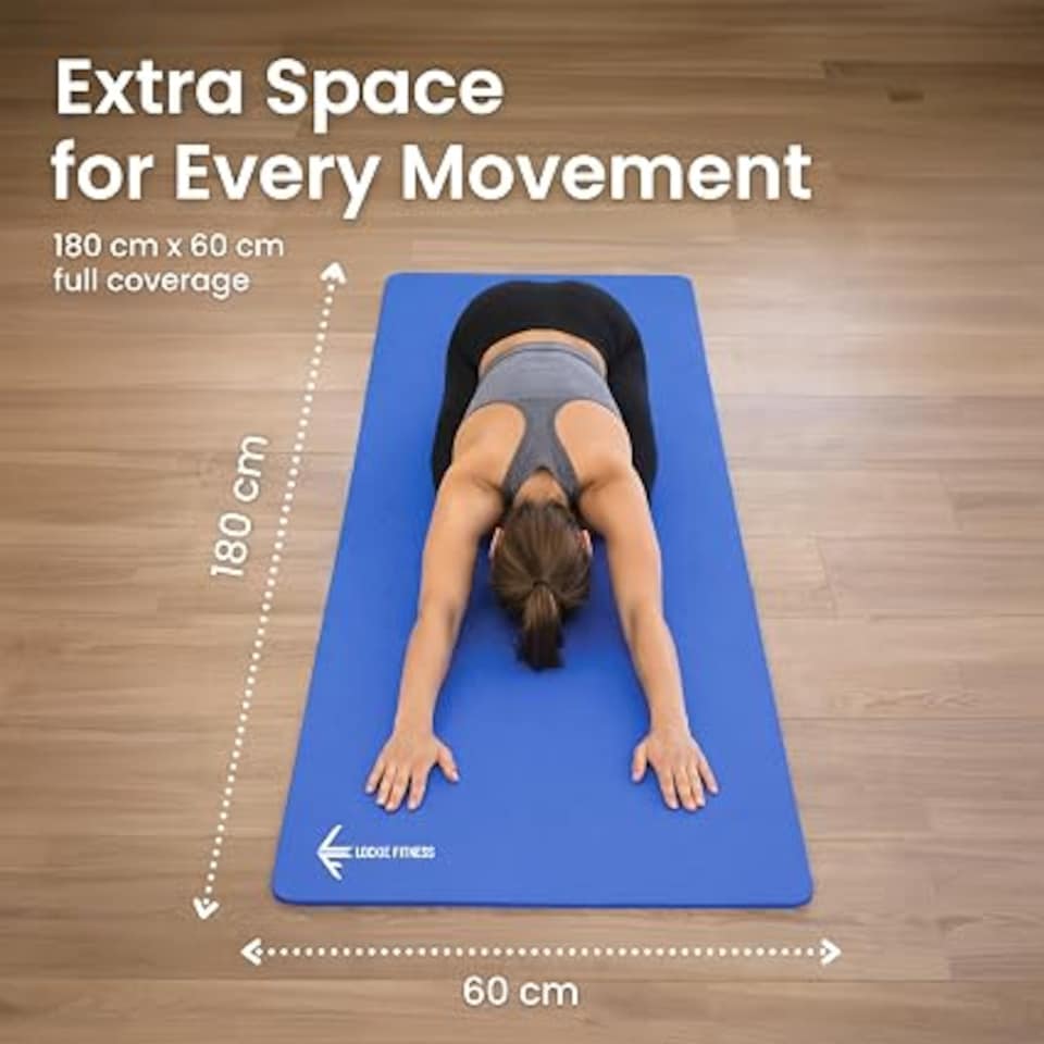 image 1 of Lockie Fitness Yoga Mat 8 mm Thick, Non Slip Exercise Mat for Women and Men, TPE Foam Pilates Mat, Gym Mat for Home Workout, Yoga, Pilates, Exercise & Gymnastics, 180 x 60 cm, Blue