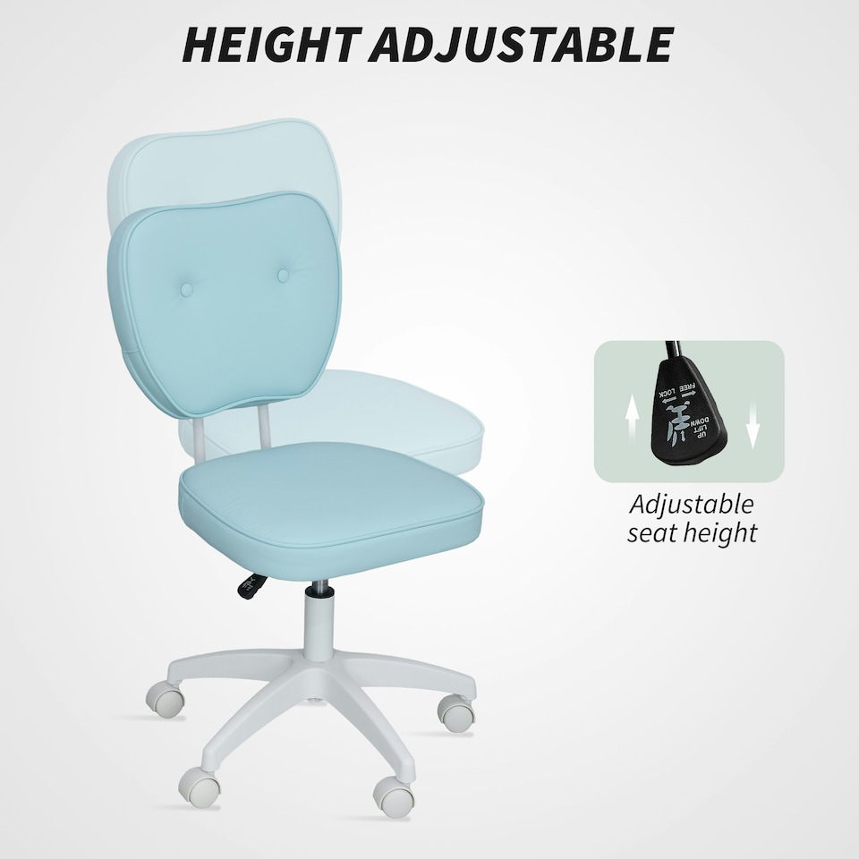 image 1 of Vinsetto Vanity Task Chair with Adjustable Height, Armless, Blue Blue