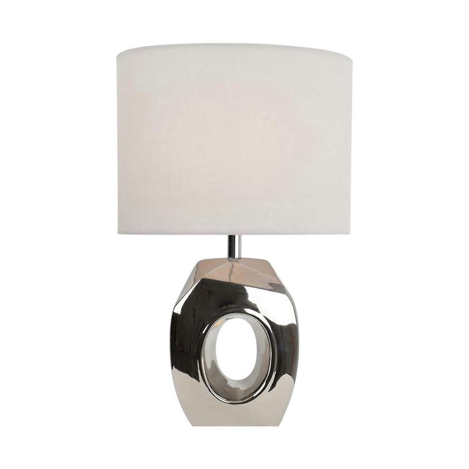 image 1 of Sculptured - Metallic Ceramic 38cm Table Lamp with Grey Fabric Shade Chrome | Grey