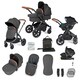 image 1 of Stomp Luxe 12pc Travel System with Stratus i-Size Car Seat & ISOFIX Base, Carrycot, Reversible Seat, Rain Cover & More (Black/Charcoal Grey/Tan)