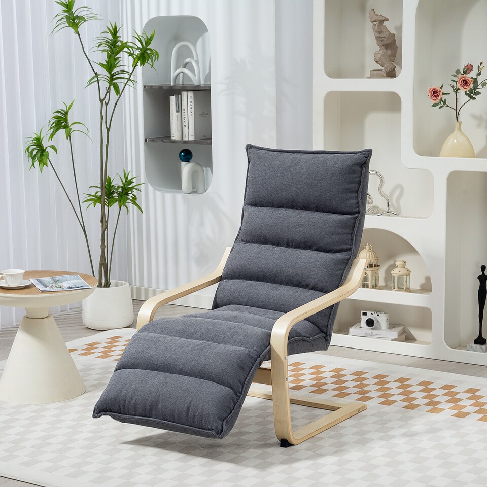 image 1 of HOMCOM Birch Wood Lounge Chair for Living Room, Bedroom, Drak Grey | Grey | Dark Grey