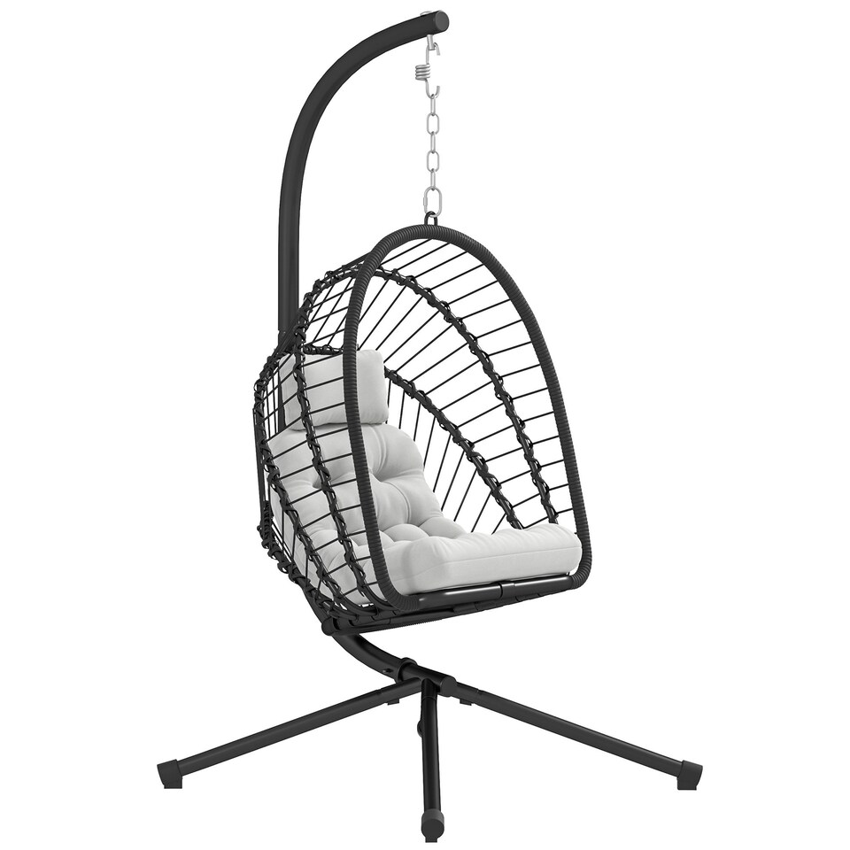 image 1 of Outsunny PE Hanging Swing Chair w/ Thick Cushion, Patio Hanging Chair, Black