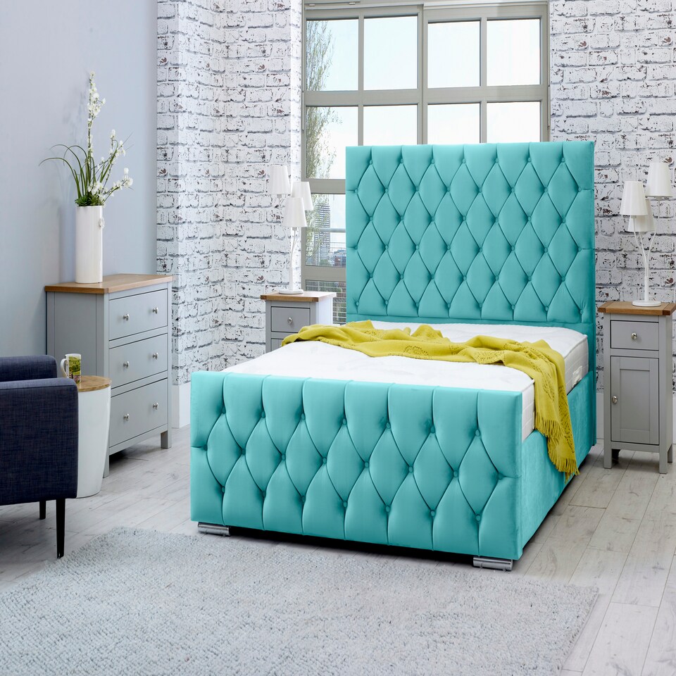 Macono Plush Single Bed Frame - Teal