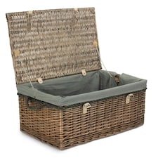 62cm Antique Wash Picnic Basket Cotton Lining Grey | Grey | One Size