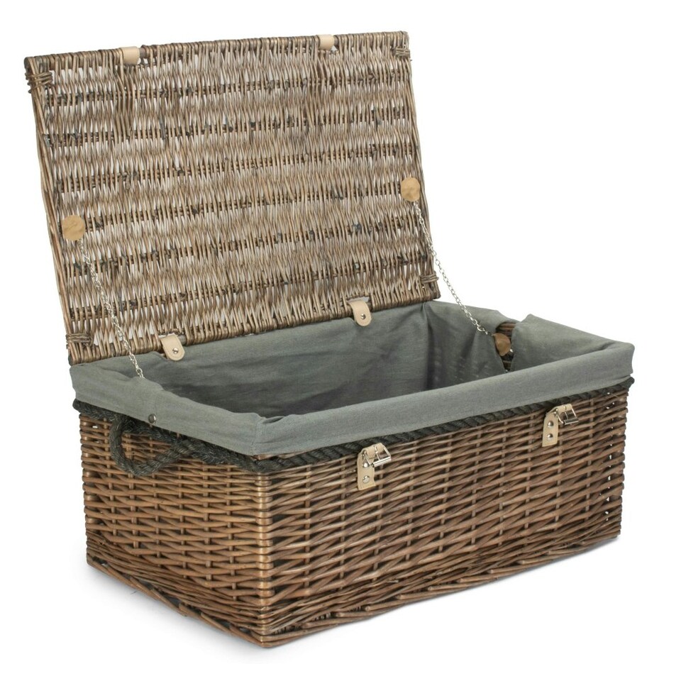 image 1 of 62cm Antique Wash Picnic Basket Cotton Lining Grey | Grey | One Size